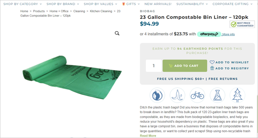 BioBag 23 Gallon Compostable Trash Bags