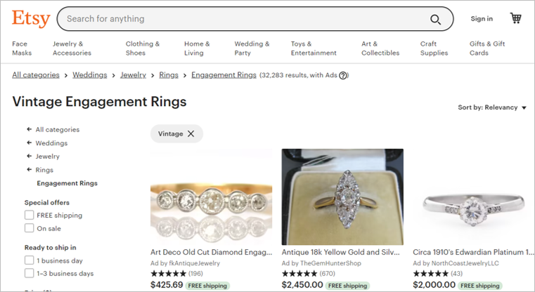 etsy sustainable engagement rings