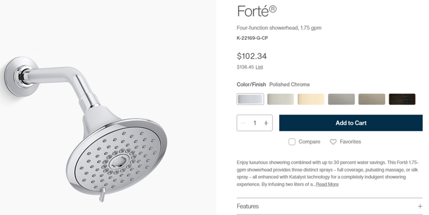 eco friendly shower head kohler forte